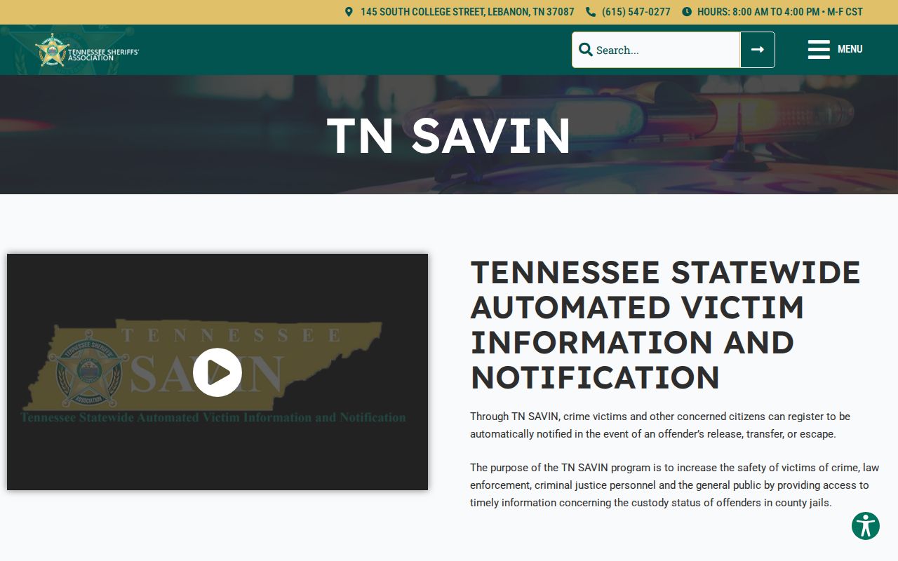 TN SAVIN information for Hawkins County same-day arrest custody alerts