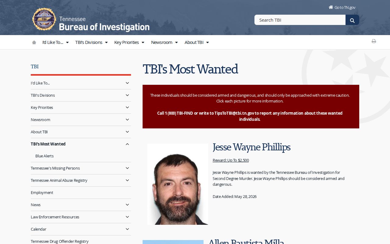 TBI wanted notice source for Hawkins warrant information